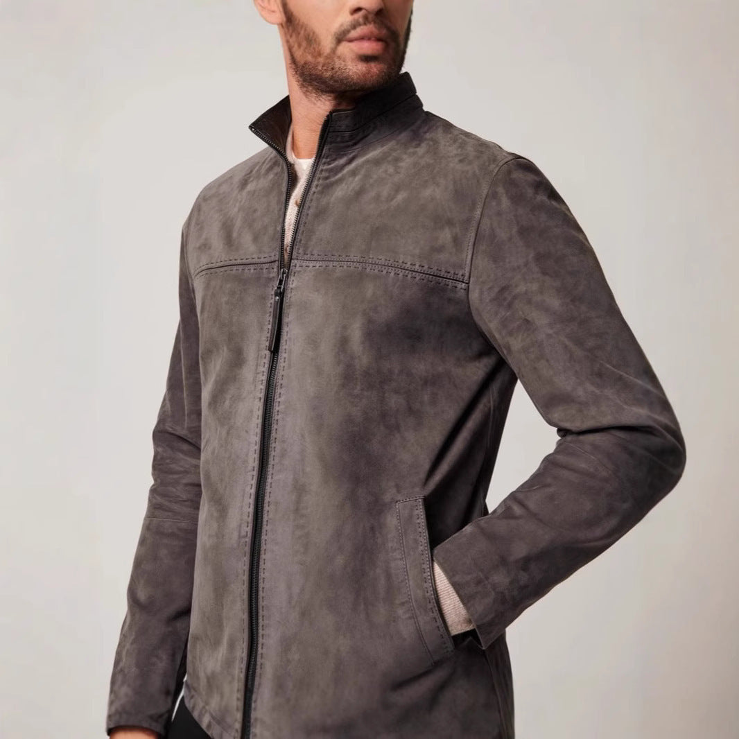 Elegante Herren Lederjacke Wildleder Schwarz - BerlinGlamour