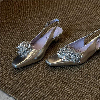 Damen Slingback Pumps mit Kristallen Glitzer Schuhe Abend
