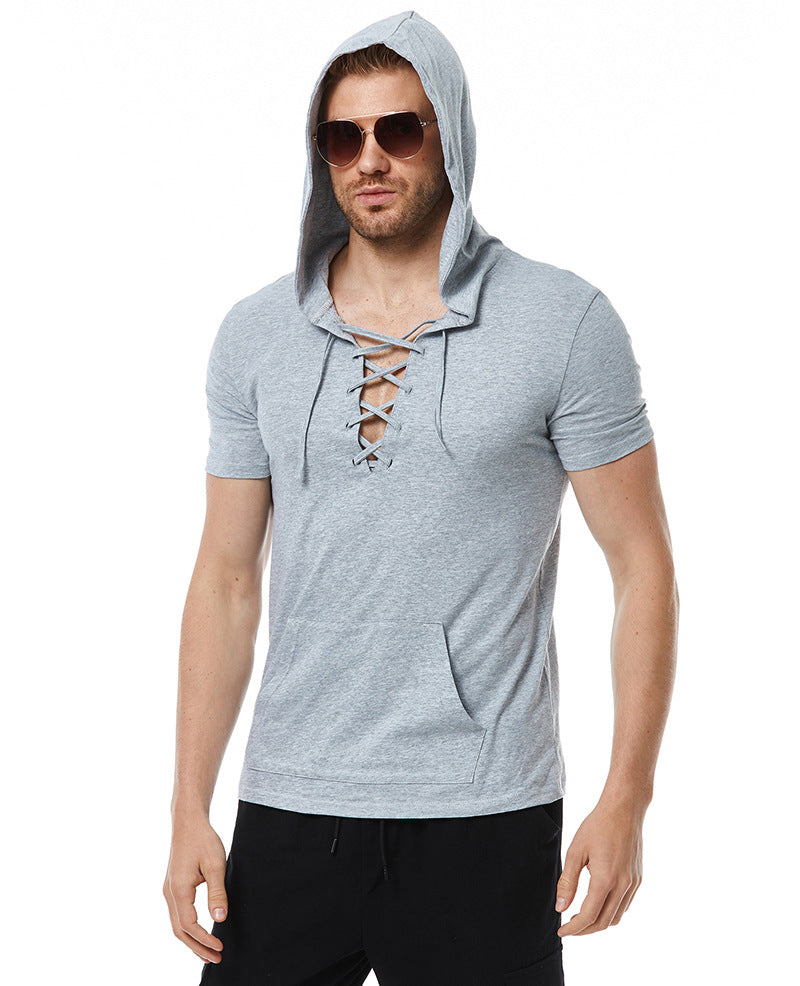 Herren Hoodie T-Shirt mit V-Ausschnitt und Kängurutasche Streetwear Style