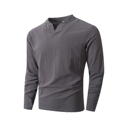 Herren Langarmshirt Elegantes Design Stehkragen Knöpfe Modern