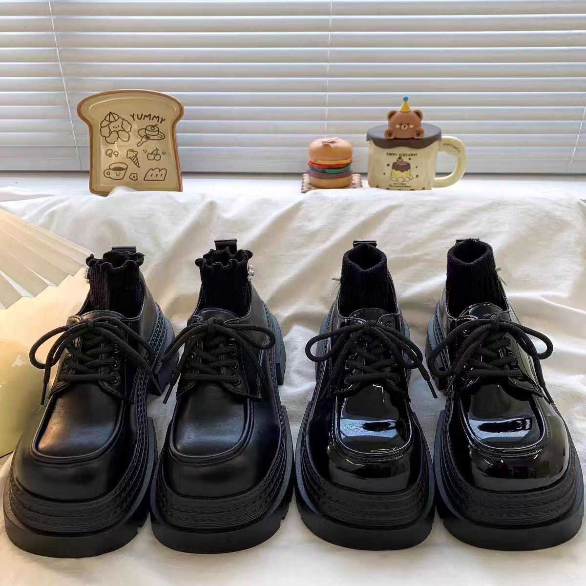 Damen Plattform-Schnürschuhe Hoch Modisch Dickes Sohle