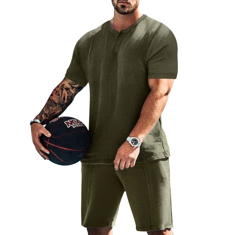 Herren Sportset bequem knöpfbare Oberteil und Freizeit Shorts