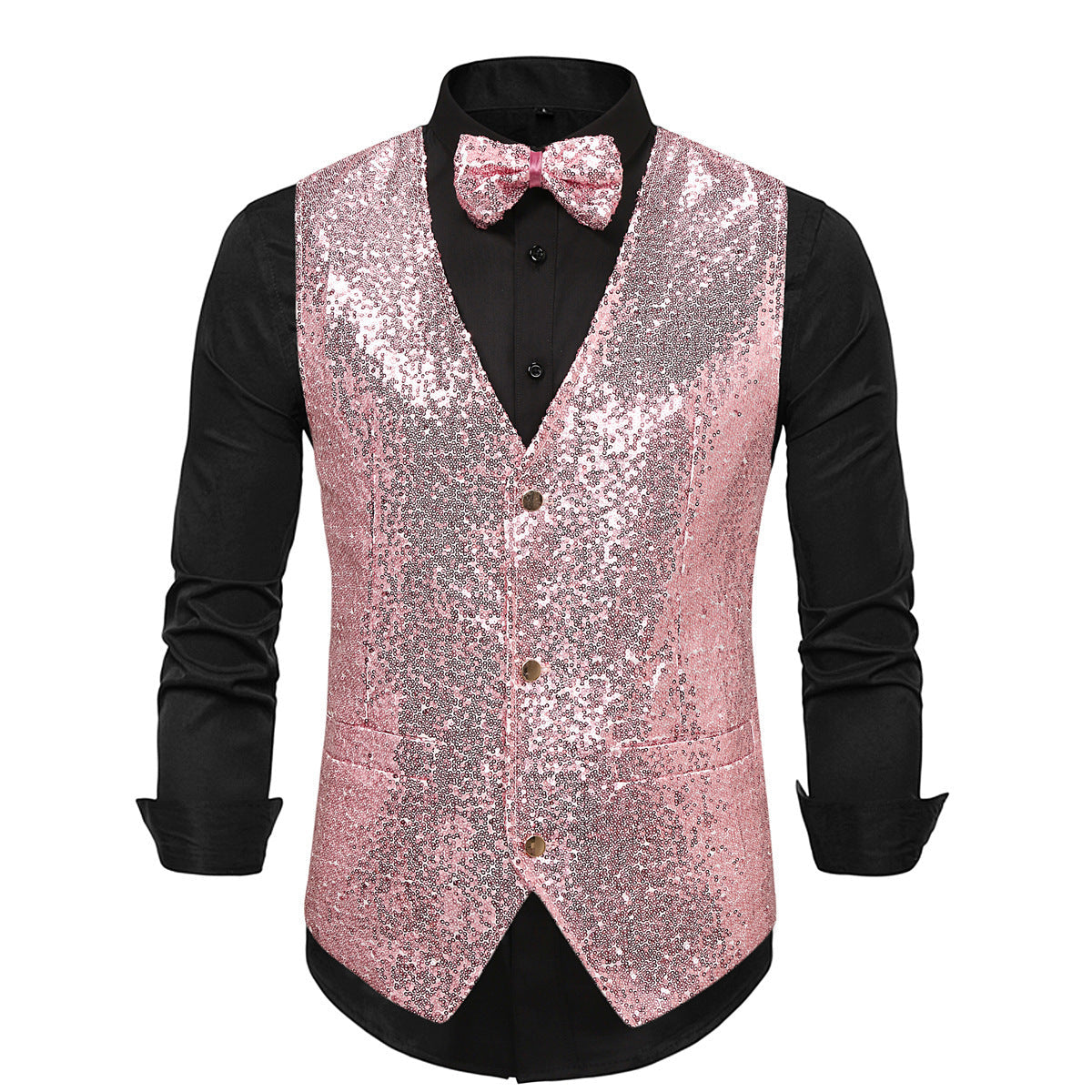 Herren Weste Pailletten Fliege Elegant Party