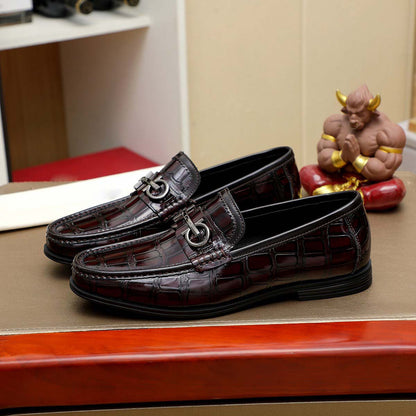 Herren Mokassin Leder Schuhe Glänzendes Krokodildesign Elegantes Design