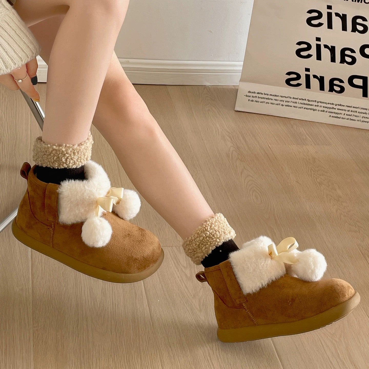 Damen Winterstiefel Warm Flauschig mit Pompon