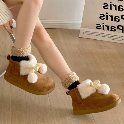 Damen Winterstiefel Warm Flauschig mit Pompon