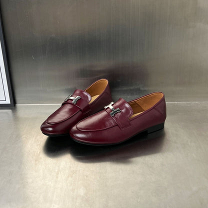 Damen Mokassins Leder Elegant Schnallenverschluss