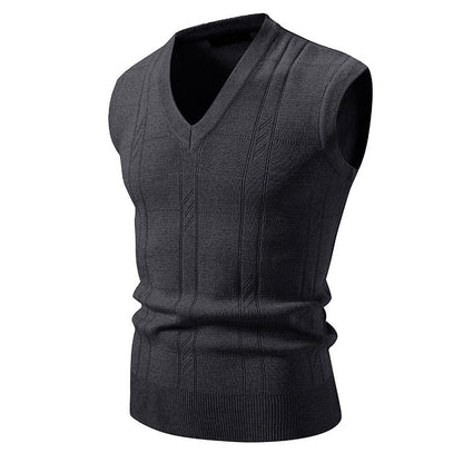 Herren Strickjacke Ärmellos V-Ausschnitt Strukturiert Modern