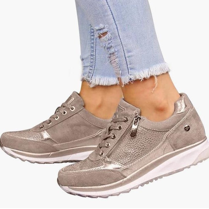 Damen Sneaker Sportlich Atmungsaktiv Mit Reißverschluss