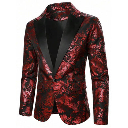 Herren Smoking Blazer Elegant Floralmuster Schwarzer Anzug