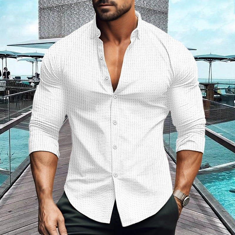 Elegantes Herren Langarmhemd Strukturiert Modern