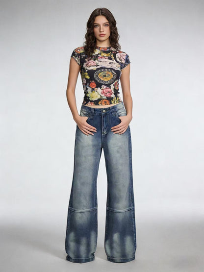 Damen Jeans Bootcut Weite Bein Hochbund