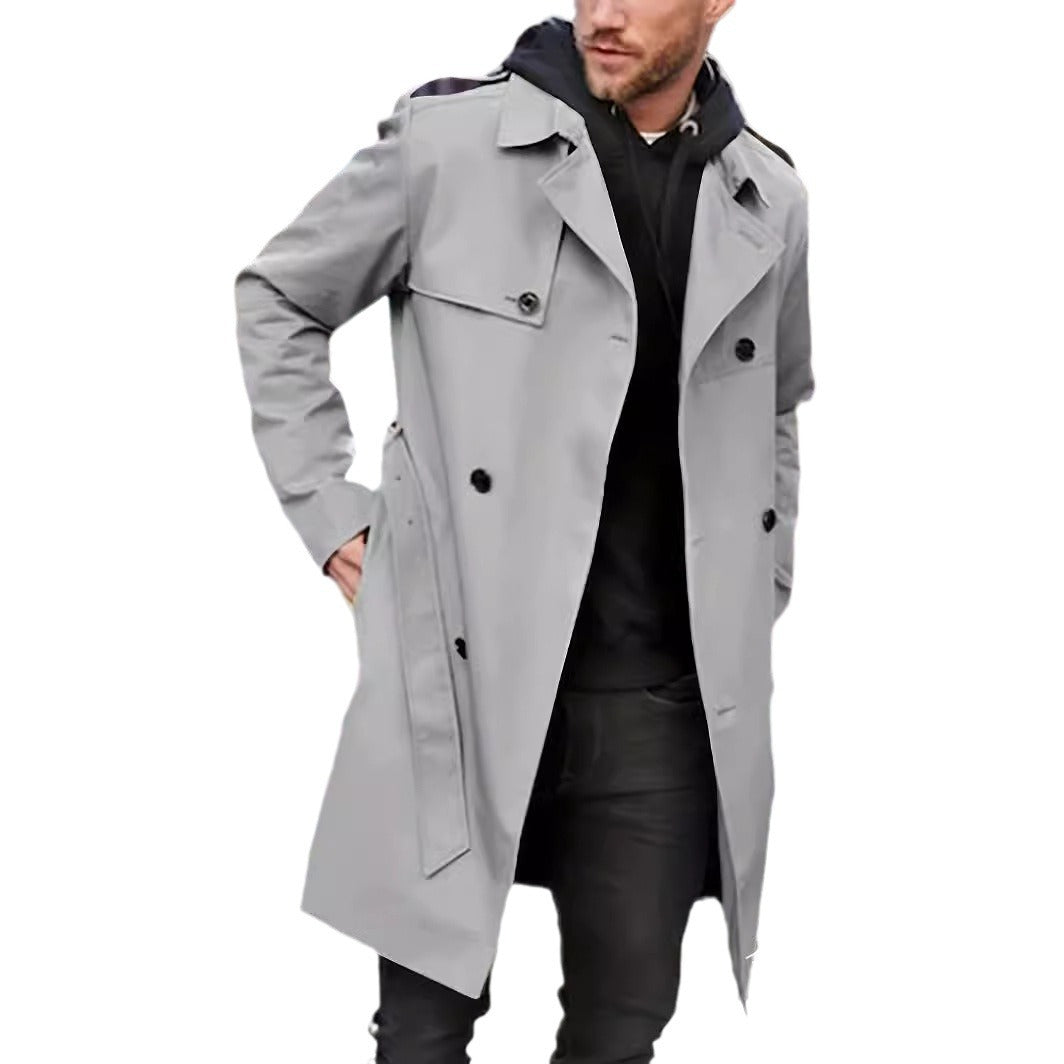 Herren Trenchcoat Eleganter Langmantel Mit Taschen