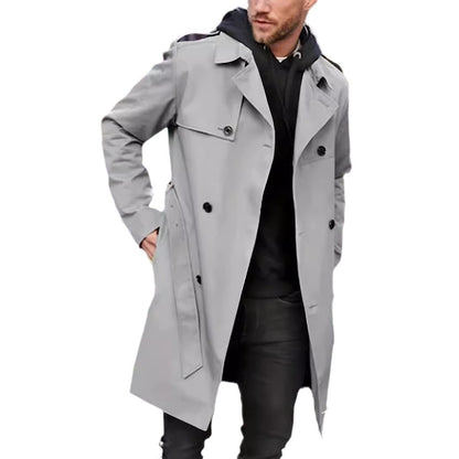 Herren Trenchcoat Eleganter Langmantel Mit Taschen