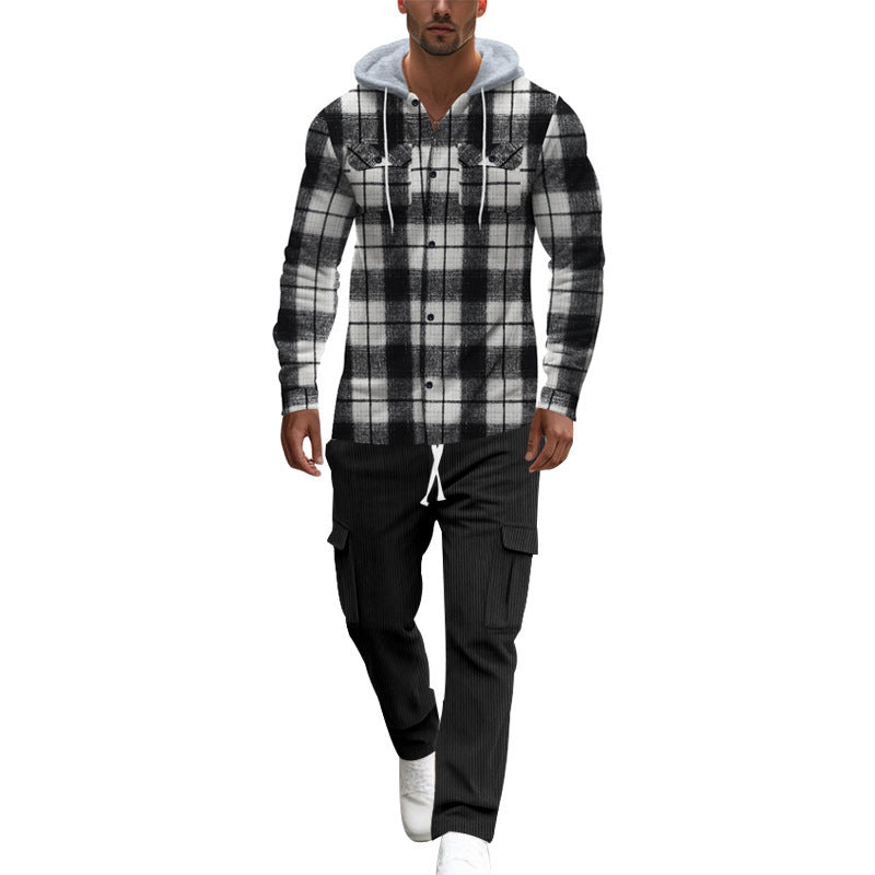 Herren Flanellhemd Kapuze Brusttaschen Warm