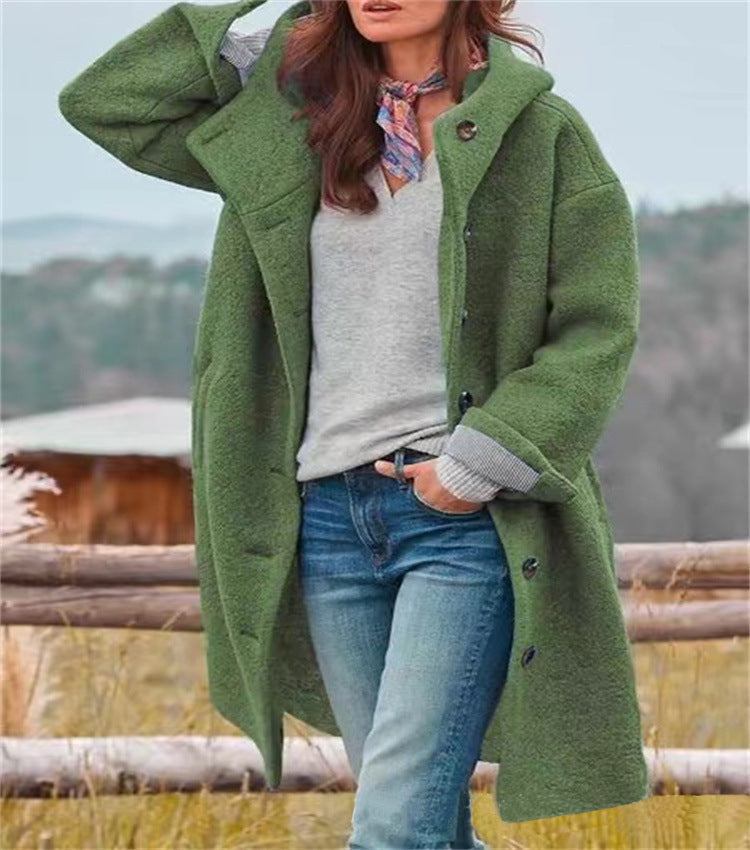 Lange Damen Winterjacke Wolle Mix Weich