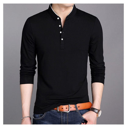 Herren Polohemd Langarm Modern Stehkragen Elegant