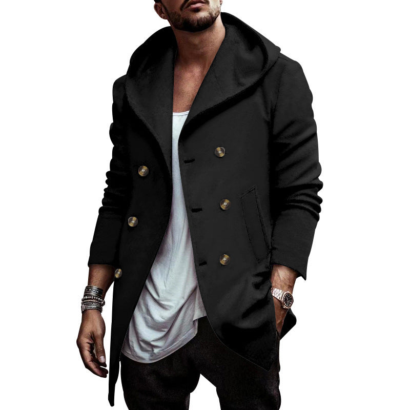 Herren Kapuzenmantel Modern mit Doppelknopfleiste und Hochwertigem Design