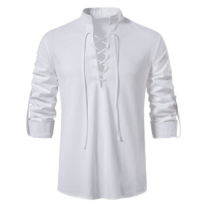 Herren Langarmshirt Modisch Schnürung Slimfit