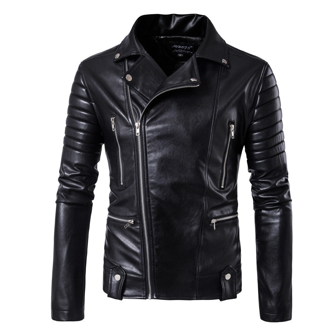 Leder Bikerjacke Herren Schwarz mit Steppdetails Modern