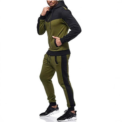 Herren Trainingsanzug Set Kapuze Kontrastnähte Sportlich Modern