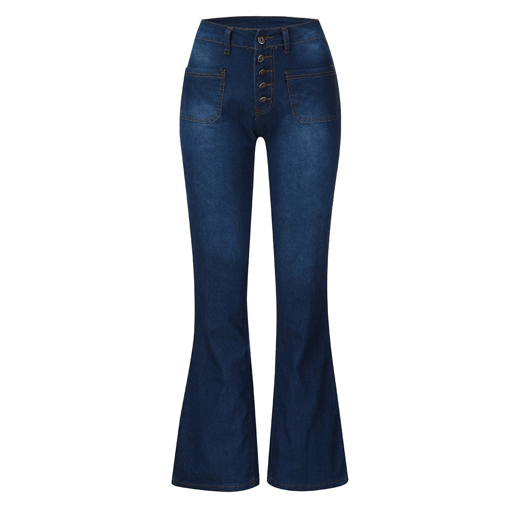 Damen Highwaist Jeans Flared mit Nieten und Dekoration