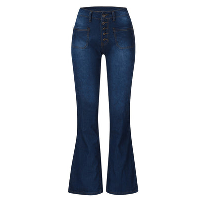 Damen Highwaist Jeans Flared mit Nieten und Dekoration