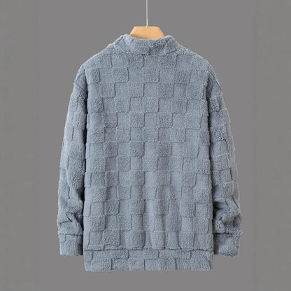 Herren Fleece-Pullover mit Reißverschluss und strukturiertem Design BerlinGlamour.