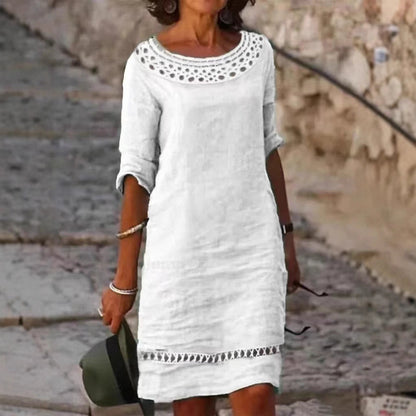 Sommerkleid Damen Elegant Häkelkragen Durchgehender Schnitt - BerlinGlamour