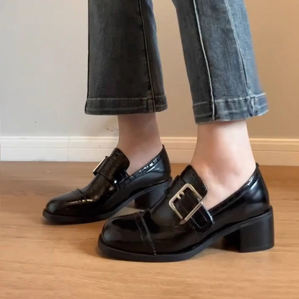 Damen Schnürschuhe Elegant Schnalle Detail Schwarz
