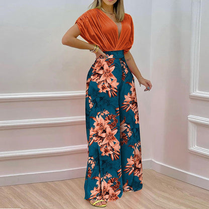 Damen Jumpsuit V-Ausschnitt Weites Bein Elegant