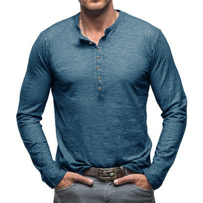 Herren Langarm-Shirt Modern mit Knöpfen Schwarz
