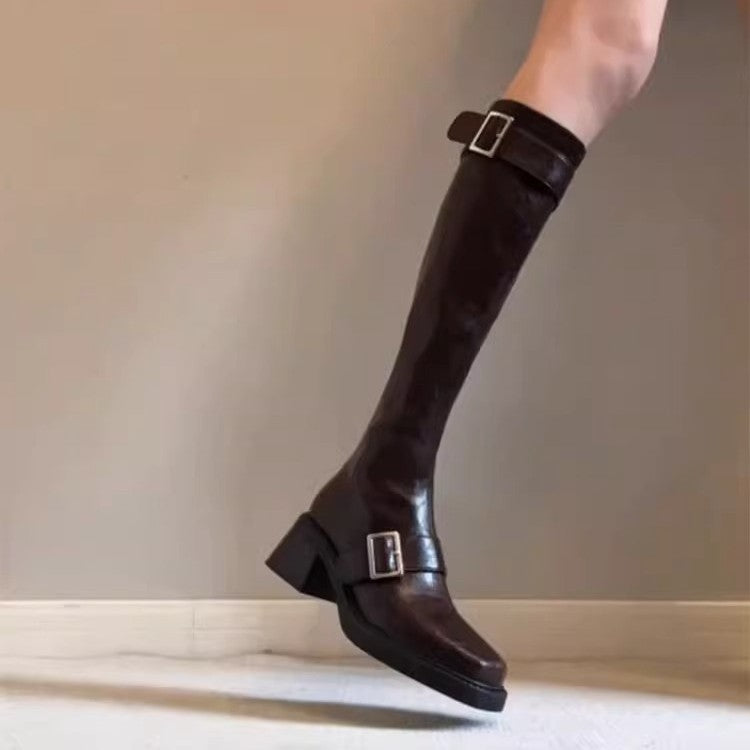 Damen Stiefel Elegant Schnallenverschluss Blockabsatz - BerlinGlamour