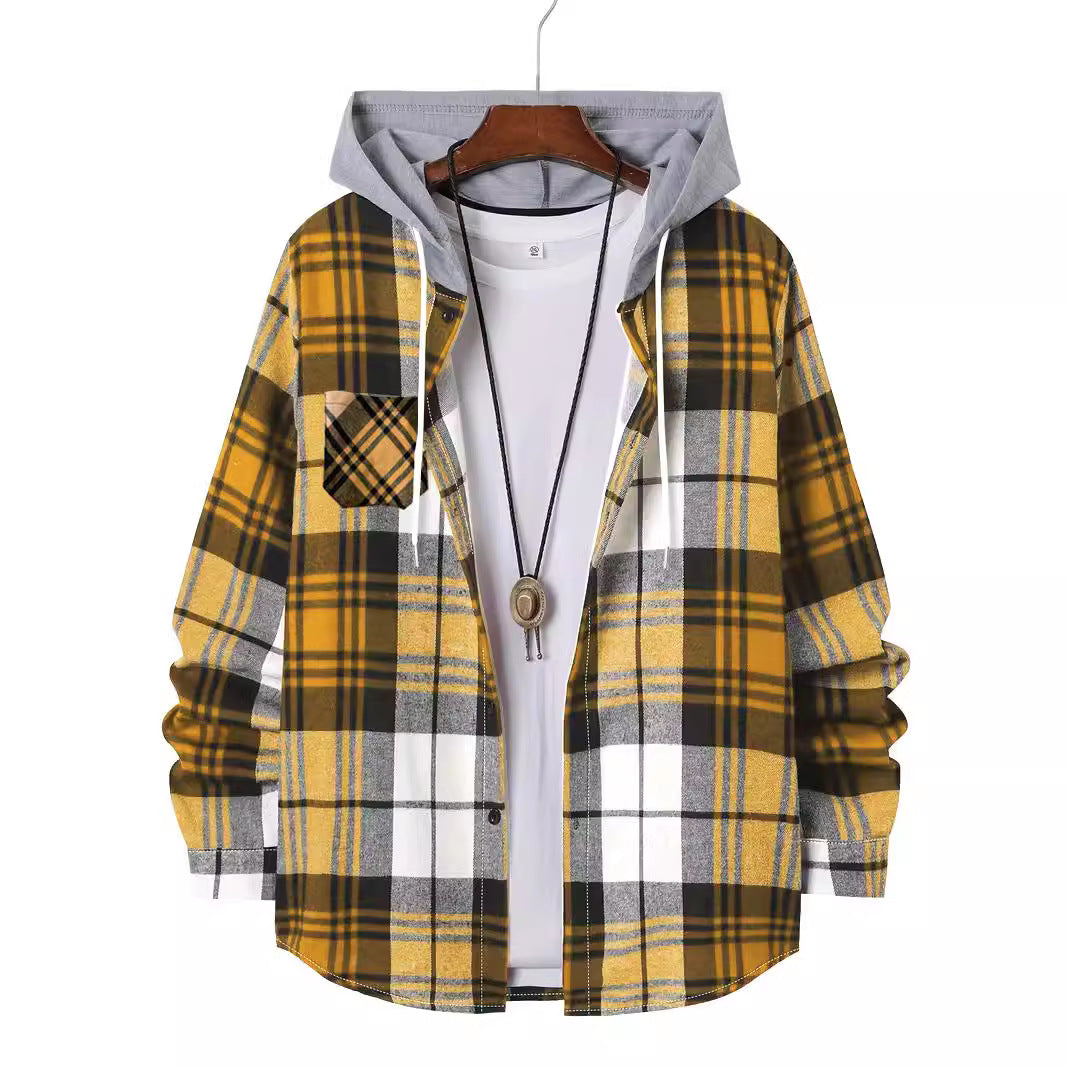 Herren Flanellhemd Karo Kapuze Modern