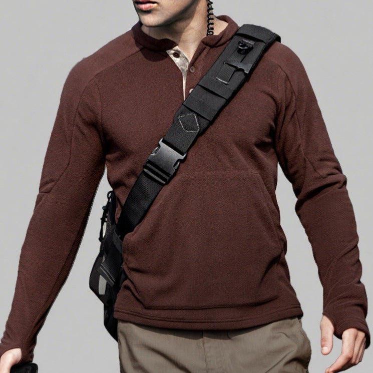 Herren Fleece Pullover Stehkragen Knöpfe Modern