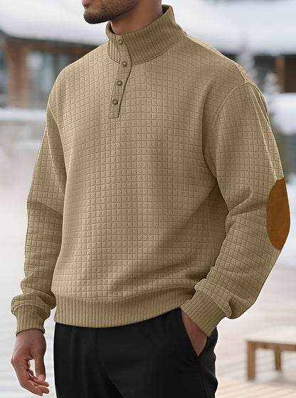 Herren Pullover Stehkragen Modern Strukturiert Knopfverschluss