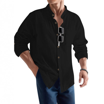 Herren Langarmhemd Slim Fit Henley Ausschnitt Modern