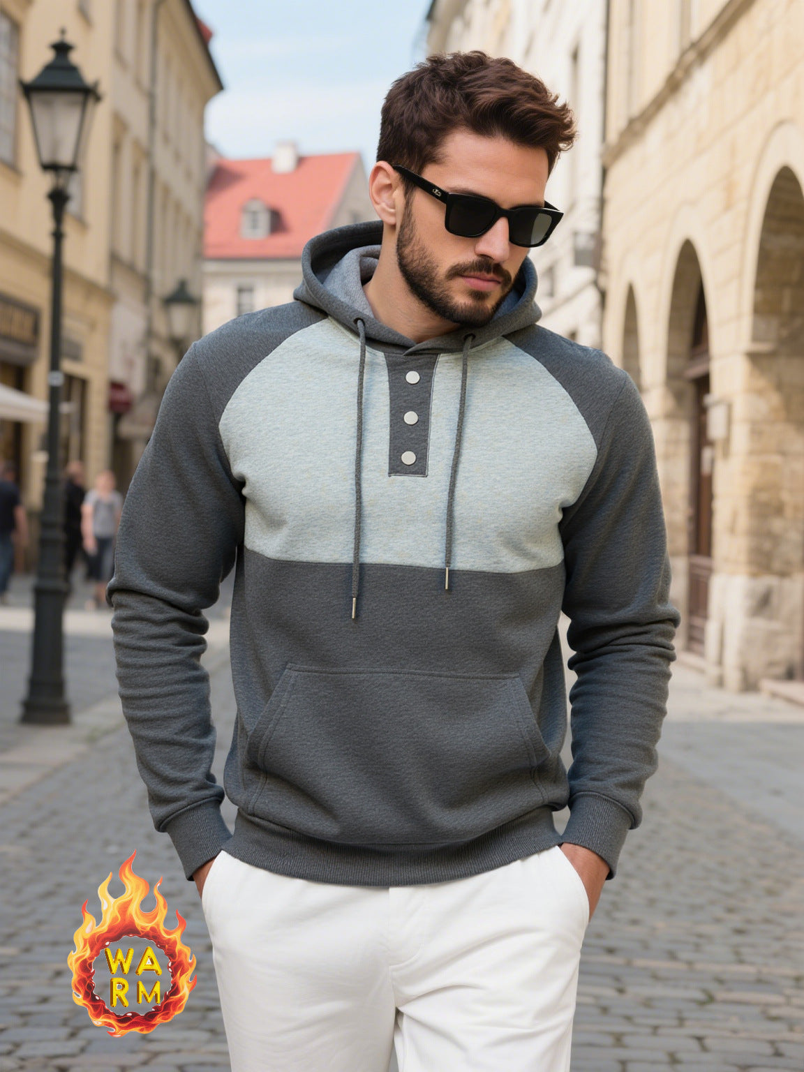 Herren Kapuzenpullover Modern Strukturiert Knopf Detail
