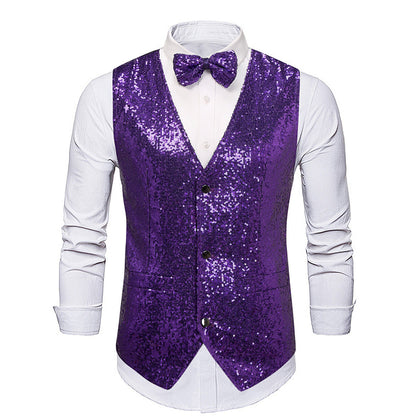 Herren Weste Pailletten Fliege Elegant Party