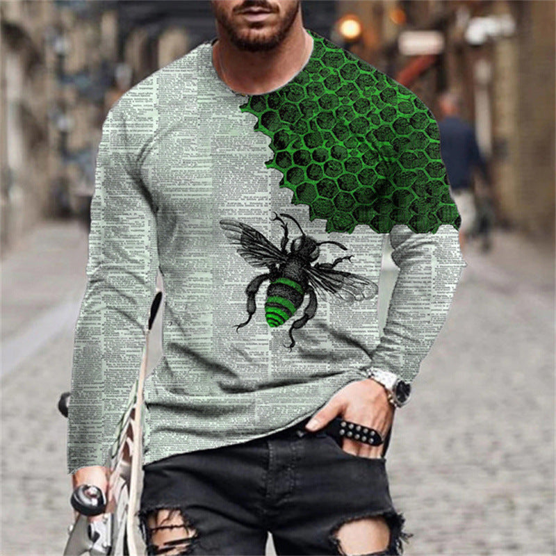 Herren Langarmshirt Bienen Muster Trendig Modern