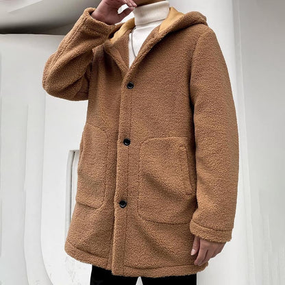 Herren Fleecejacke Kapuze Taschen Warm