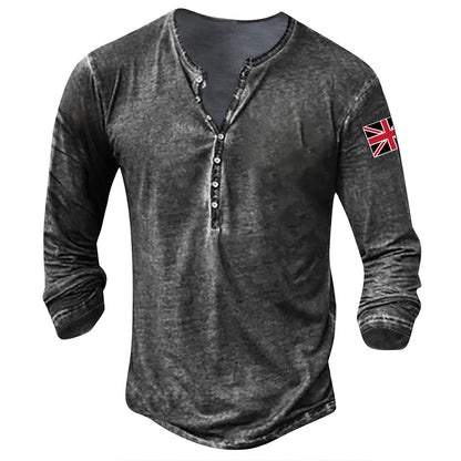 Herren Langarmhemd Modern mit Knöpfen und Aufdruck
