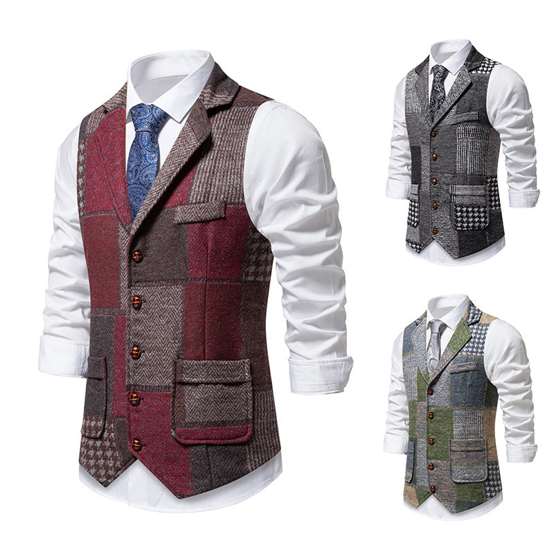 Herren Weste Elegante Patchwork Mit Taschen Modern