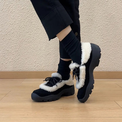 Damen Clogs Weich Flauschig Schnürsystem Komfort