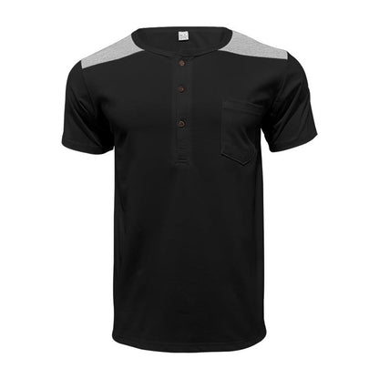 Herren Henley-Shirt Kurzarm mit Kontrastdetails und Brusttasche