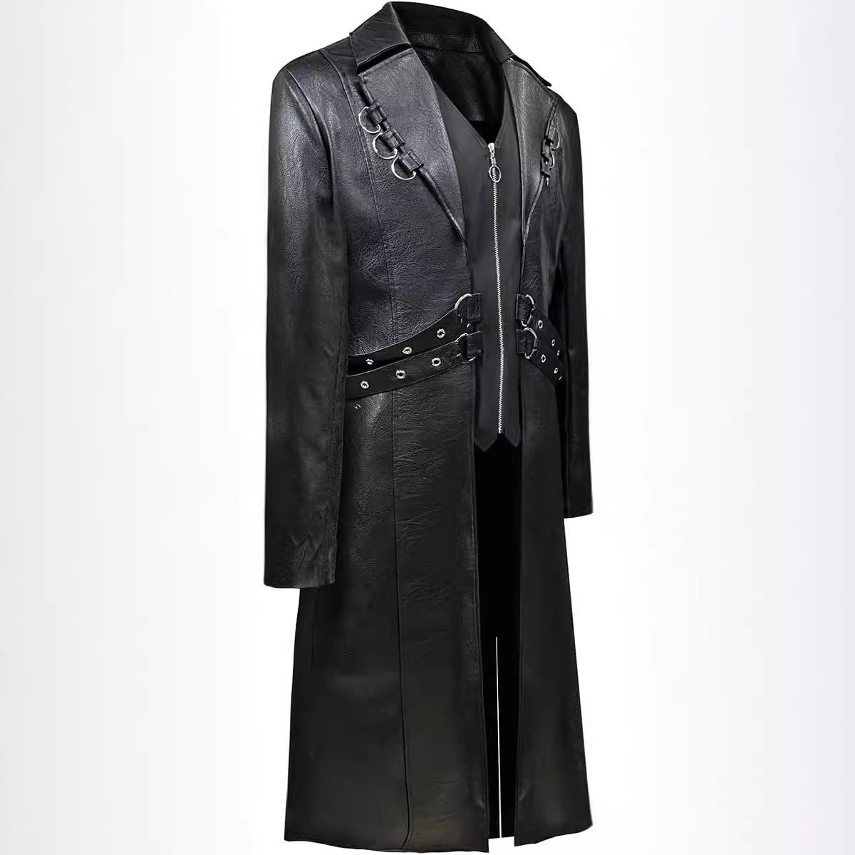Herren Trenchcoat Kunstleder Asymmetrisch Modern