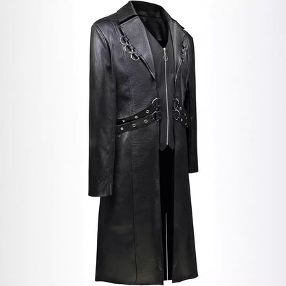 Herren Trenchcoat Kunstleder Asymmetrisch Modern