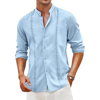 Herren Leinenhemd Langarm Stehkragen Elegent Modern