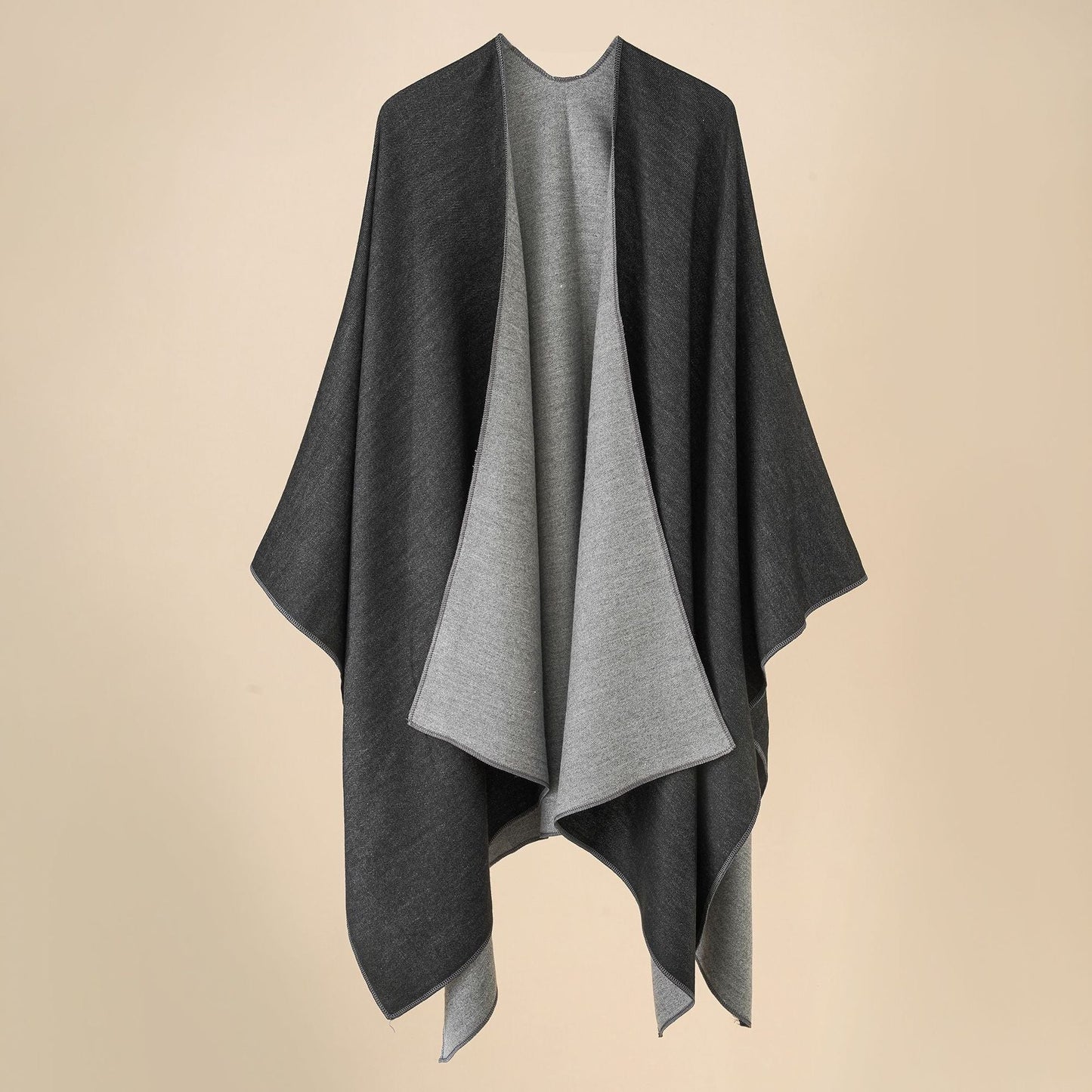 Damen Poncho Weich Wollmix Elegant Schwarz