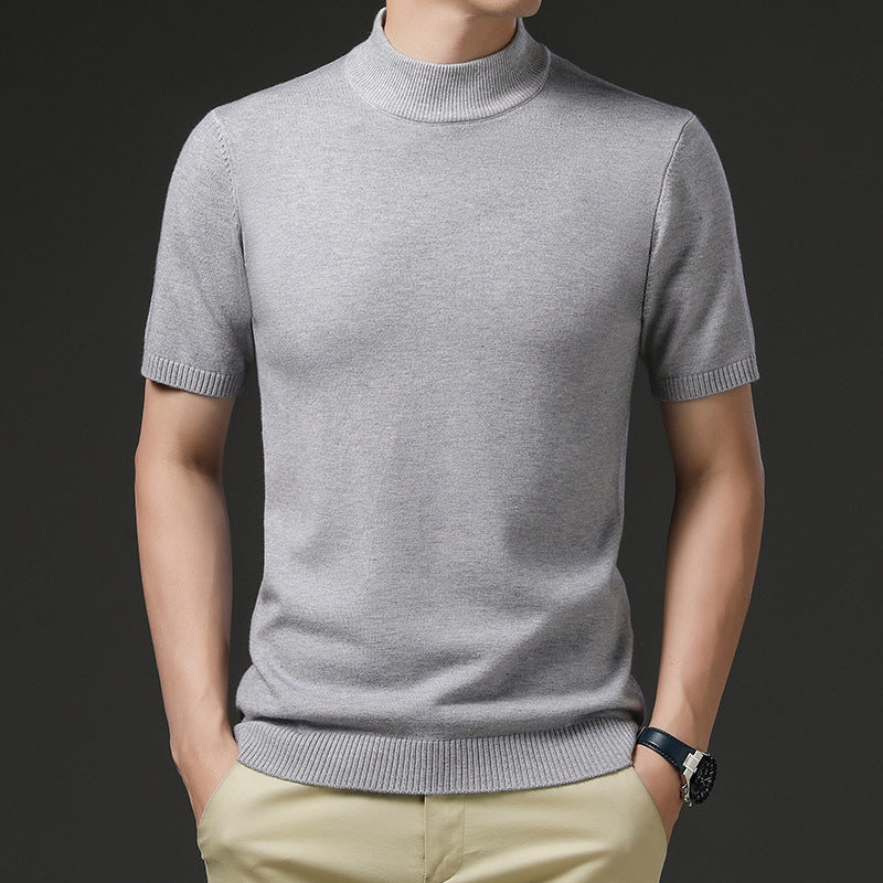 Herren Pullover Kurzarm Elegantes Design Hochgeschlossener Kragen